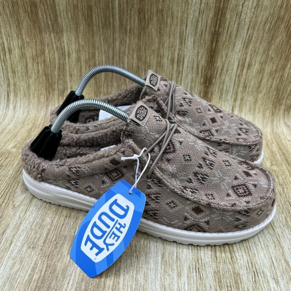 Hey Dude Wally Slip Sweater Timber Multi Mens 9 Geometric Knit Shoes Comfort NEW